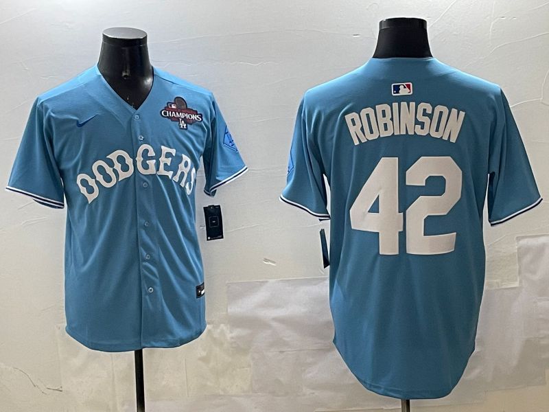 Men Los Angeles Dodgers 42 Robinson Light Blue Joint Name 2025 Nike MLB Jersey style 16